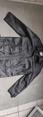 Vintage Reflections by Spiegel Black Genuine Leather Utility Cargo Jacket Size M